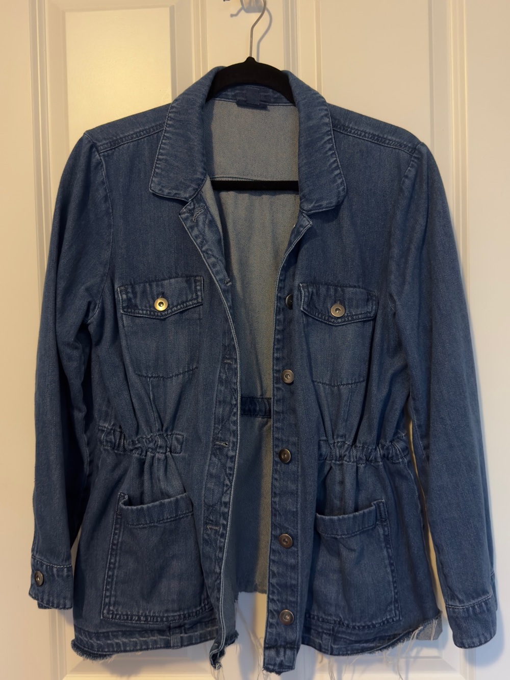 J. Jill Denim Cinch Waist Jean Utility Button Jacket Size Large Petite